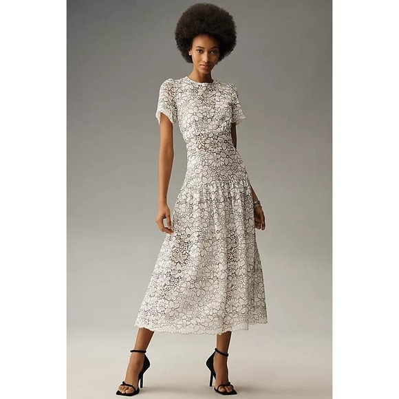 Walter Baker Dresses & Skirts - Walter Baker Mila Drop Waist Floral Lace Midi Dress Small NWT Anthro Coquette